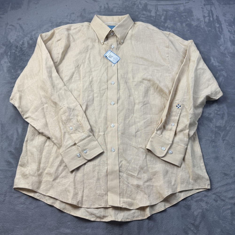Castaway Nantucket‎ Island Shirt Mens XL Linen Long Sleeve Button Up Embroidered